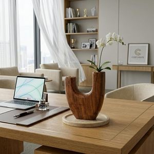 Florero Decorativo Redondo de Madera de Nogal, Estilo Escandinavo Moderno, Decoración Duradera para el Hogar, para Sala de Estar, Regalo del Día de la Madre - Product Image 2