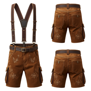 Pantalones Cortos Bávaros de Gamuza Marrón Nogal para Hombre, Personalizados, Tradicionales, Bordados, de Cuero, para Oktoberfest, Marca Privada OEM - Product Image 4