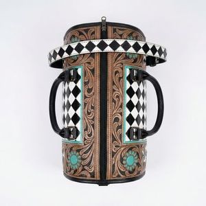 Bolso de Viaje Mini Speedy 2026, Atractivo, 100% Cuero Genuino, con Patrón de Diamantes a Cuadros y Flores Talladas a Mano - Product Image 2