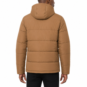 <b>Men's</b> Hooded Puffer <b>Jacket</b> Winter Thick Polyester Wadding Casual Windproof Solid Color Zipper Closure Regular Fit - Product Image 2