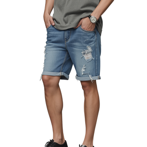 Pantalones Cortos de Mezclilla Rasgados para Hombre, 100% Algodón, Resistentes al Viento, Hasta la Rodilla, con Botones, Estilo Casual - Product Image 2