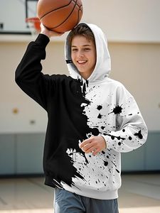 เสื้อฮู้ดแบบยูนิเซ็กซ์ สีดำขาว ลายพิมพ์บล็อกสี ทรงปกติ ผ้าฝ้ายเฟรนช์เทอร์รี่ สวมใส่สบายๆ สำหรับฤดูใบไม้ร่วง มีกระเป๋าหน้า น้ำหนัก 350 กรัม - Product Image 2