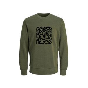 Sweat-shirt à col rond pour homme, vert olive, avec motif rayé, 100% coton molletonné, coupe classique, vêtement décontracté pour l'automne - Product Image 2
