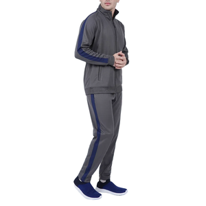 Ensemble de survêtement gris bleu pour homme, blocs de couleur, fermeture éclair intégrale, col montant, style sportif, respirant, polyester, coupe régulière, poches latérales - Product Image 1