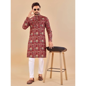 แฟชั่นผ้าฝ้ายฟอยล์พิมพ์ลาย kurta กับ payjama Maroon - Product Image 1
