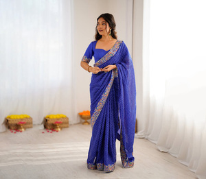 ชุดงานปาร์ตี้งานแต่งงานของผู้หญิงชุดงานปักเลื่อมลายบอลลีวูดส่าหรีแบบอินเดีย - Product Image 1