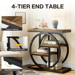Mesa Auxiliar Circular Moderna con Múltiples Niveles, Estantes de Almacenamiento de Madera Rústica, Estructura de Metal Industrial, Mesa de Noche para Sofá - Product Image 3