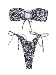 Conjunto de Bikini Bandeau con Estampado de Cebra para Niñas al por Mayor, Traje de Baño de Dos Piezas sin Tirantes Personalizado, Transpirable, de Secado Rápido, Ecológico, OEM, ODM - Product Image 2