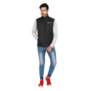 DAIZEN STAR Men's Black Stand Collar Puffer Vest Zipper Closure Solid Color Windproof Casual Outerwear 100% Polyester 220g - Product Image 2