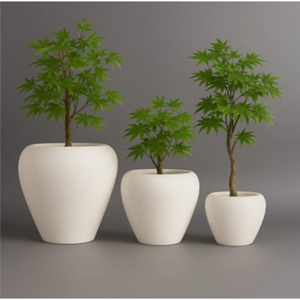 Ensemble de pots à fleurs en fibre de verre blanche SwamiG TradeX, à nervures, avec trou de drainage, écologiques, légers, durables, revêtement poudré - Product Image 1
