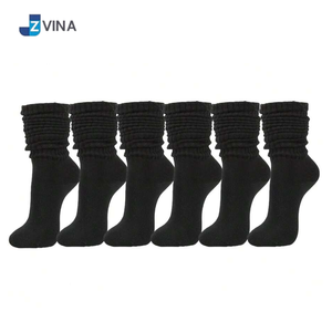JZVINA ถุงเท้าข้อสั้นสีดำสำหรับผู้หญิงถักจากผ้าฝ้ายระบายอากาศได้ดีสีทึบกีฬาเทอร์โมหนาฤดูหนาว 6 คู่ - Product Image 1