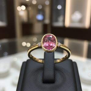US 6 Pink Oval <b>Ring</b> 10x12mm with CZ 8g 925 Sterling Silver 18K Gold Plated <b>Statement</b> Gemstone <b>Ring</b> Gift for Her - Product Image 1
