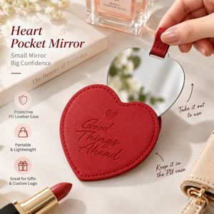 Miroir de poche avec logo personnalisé et étui en cuir PU rouge pour souvenirs de mariage et cadeaux promotionnels d'entreprise - Product Image 4