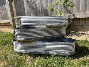 <b>Galvanised</b> Zinc Whitewash Long Ribbed Planter <b>Trough</b> Outdoor Garden Pot metal planters Galvanized metal planter with handle - Product Image 2