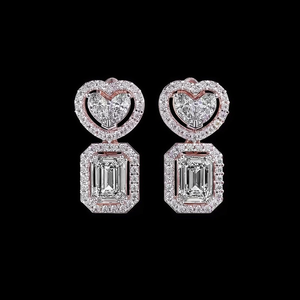 Boucles d'oreilles de luxe personnalisées en argent 925 plaqué or rose avec émeraude et moissanite en forme de cœur pour fiançailles, mariage et cadeau d'anniversaire - Product Image 1