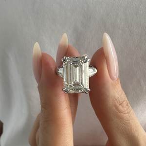 HUGE 8 Carat <b>Emerald</b> Cut F VVS2 Lab Grown Diamond Three Stone <b>Ring</b> , Unique 3 Stone <b>Ring</b> , IGI Certified - Product Image 2