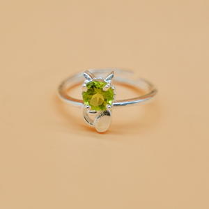 Natural Peridot Cat <b>Ring</b> 925 Sterling Silver Handmade <b>Ring</b> <b>Adjustable</b> Fine Engagement Jewelry - Product Image 1
