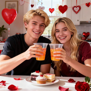 แก้วพลาสติกปลอดสาร BPA ย่อยสลายได้ กันน้ำ เป็นมิตรกับสิ่งแวดล้อม พร้อมฝาปิด แพ็คใหญ่ สำหรับกาแฟเย็น เครื่องดื่มเย็น น้ำผลไม้ ใช้แล้วทิ้ง เหมาะสำหรับวันวาเลนไทน์ - Product Image 5