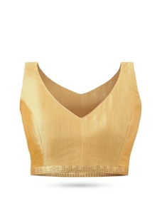 Sari de Seda Tussar KV Mustard con Diseños de Follaje Tejidos y Blusa sin Coser - Product Image 5