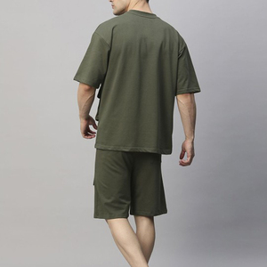 <b>Men</b>’s Olive Green Cargo T <b>Shirt</b> and Shorts Set Oversized Casual Two Piece Streetwear Outfit with <b>Utility</b> Pockets - Product Image 6