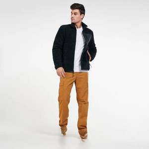 Veste en polaire sherpa noire personnalisée avec poches contrastées sur la poitrine, col montant, fermeture éclair intégrale, poches avant pour les marques de vêtements américaines, britanniques et européennes - Product Image 1