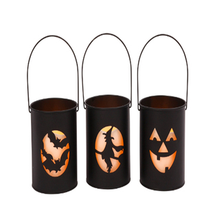 <b>Black</b> Metal Spooky Halloween Candle Lanterns <b>Black</b> Halloween Candle Holders - Product Image 1
