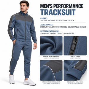 Chándal de poliéster para hombre con cuello alto y cremallera completa, color liso, transpirable, para entrenamiento de otoño, con logotipo personalizado OEM - Product Image 6