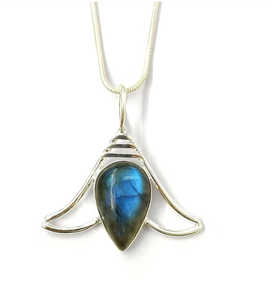 Handmade Labradorite <b>Pendant</b> <b>Emerald</b> Cut <b>Emerald</b> Diamond 8.2 Grams Rhodium Plated Rose Gold Bezel Setting Charm Inlay Numbered - Product Image 2