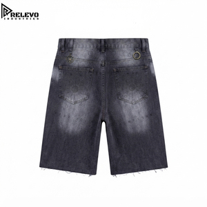 Jorts en jean délavé foncé de haute qualité avec imprimé boussole astrologique gravé au laser, et accessoires anneau amovibles - Product Image 2