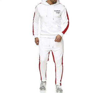 Conjunto Deportivo con Capucha para Hombre, Blanco con Rayas Rojas, Manga Larga, Cierre con Cordón, Estilo Casual Deportivo, Ligero, Poliéster Transpirable - Product Image 2