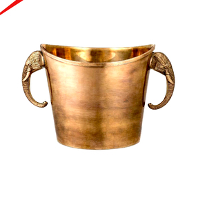 Refroidisseur à vin vintage en forme de tête d'éléphant, seau à champagne antique doré avec poignées décoratives - Product Image 1