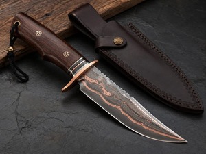 Cuchillo Artesanal Personalizado de Acero de Damasco con Mango de Madera de Palisandro de 12 Pulgadas y Empuñadura de Cobre con Mosaico - Product Image 4