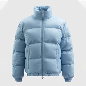 Wholesale Men's Beige Puffer <b>Jacket</b> Solid Color Windproof Winter Zipper Closure Stand Collar Regular Fit Casual Lightweight - Product Image 5