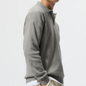 Suéter de Punto para Hombre, Cuello Polo, Color Gris Liso, 100% Algodón, Otoño Invierno 2021, OEM/ODM, Personalizado - Product Image 3