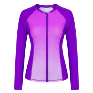 Wholesale Custom Printed Women Long Sleeve Rash Guard Zipper <b>Swimsuit</b> Sports Bra <b>Shorts</b> Set Supplier - Product Image 4
