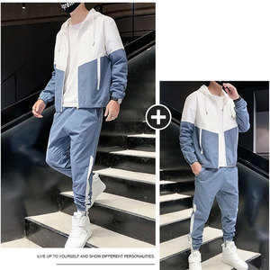 Men's Color Blocking Tracksuit Set Full-<b>Zip</b> <b>Hooded</b> Casual Jogging Suit With Side Pockets Lightweight Polyester Cotton Spring Wea - Product Image 3