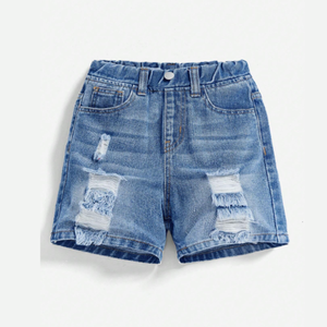 Pantalones Cortos de Mezclilla para Niños, Verano 2026, Nuevos, Holgados, Finos, Cinco Bolsillos, con Recubrimiento de PU, Color Sólido Estampado, para Niños Pequeños - Product Image 1
