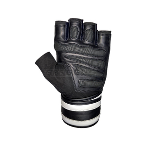 Leather Weight Lifting <b>Gloves</b> Half Finger Fitness Training <b>Gloves</b> with Adjustable Strap Custom Made OEM <b>Black</b> White Gym <b>Gloves</b> - Product Image 3