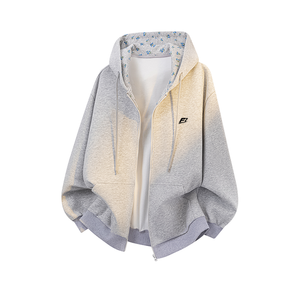 Sudadera con capucha extragrande personalizada para mujer, estilo vintage con estampado floral, forro interior, cremallera completa, color crema, de tejido grueso, informal. - Product Image 5