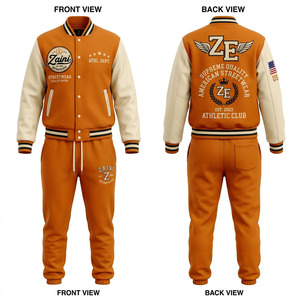 Premium 320 GSM Cotton Polyester <b>Fleece</b> Winter Casual Solid Varsity Tracksuit <b>Orange</b> Body for Sleeves Custom Logo Wear - Product Image 1