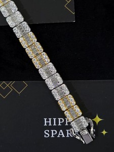 Bracelet unisexe en argent sterling 925 bicolore avec moissanite taille brillant, maillons carrés style punk, bijoux hip-hop bling pour soirée, finition dorée - Product Image 4