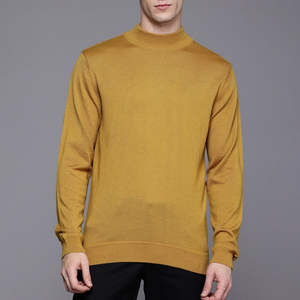 Suéter de Punto para Hombre, Color Amarillo Mostaza, 100% Cachemira, Manga Larga, Color Sólido, para Otoño - Product Image 3