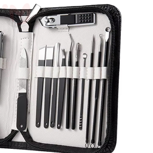 5 in 1 Stainless Steel Professional Pedicure <b>Kit</b> with <b>Nail</b> Scissors & Clippers Luxurious Black Leather Case - Product Image 2