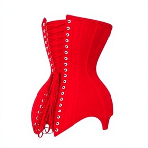 Corset gainant en coton rouge pour femme, maintien ferme, fermeture avant à agrafes, respirant, contrôle du ventre, taille adulte - Product Image 2