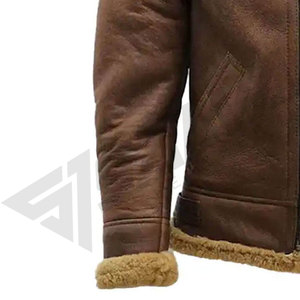 Veste en cuir véritable marron pour homme, col rabattu, fermeture éclair, doublure en sherpa, style hiver, SALVA LEATHER, durable, OEM - Product Image 3