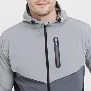 Chaqueta Softshell con Capucha para Hombre, Resistente al Viento, con Bloques de Color, Cierre de Cremallera, Ropa Deportiva para Exteriores, Otoño, Gris, Negro, Azul - Product Image 4