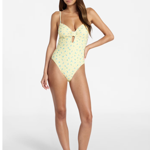 Women One Piece Swimsuit Print Plunge Neck High Waist Push Up Stretch Swimwear With Cut-Out - Product Image 4
