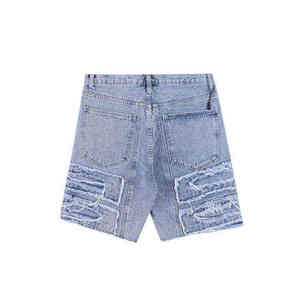 Shorts en jean décontractés brodés, respirants, élégants, unis, délavés, effet usé, coupe ample, séchage rapide, taille mi-haute, faible MOQ - Product Image 2