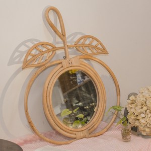 Apple Shaped Wall Hanging Wicker <b>Mirrors</b> Home Decor Modern Natural Rattan <b>Mirror</b> for Children Boys and Girls - Product Image 5