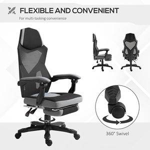 Sedia da Ufficio Ergonomica Grigia con Schienale Alto, Reclinabile, Poggiapiedi, Ruote, Certificata BIFMA, Base in Nylon, Rete Traspirante - Product Image 6